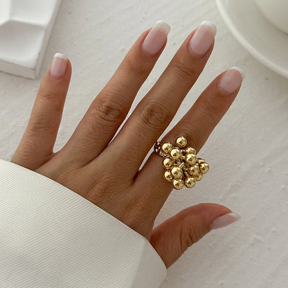 “IngeSight.Z creative CCB small ball ring for women and men, irregular metal open ring, trendy punk couple jewelry.”
