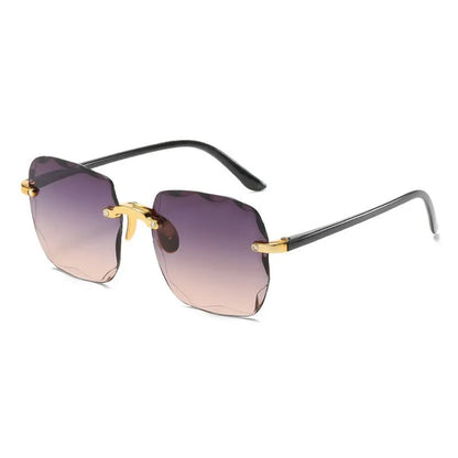 “Square frameless women’s sunglasses with classic gradient lenses.”