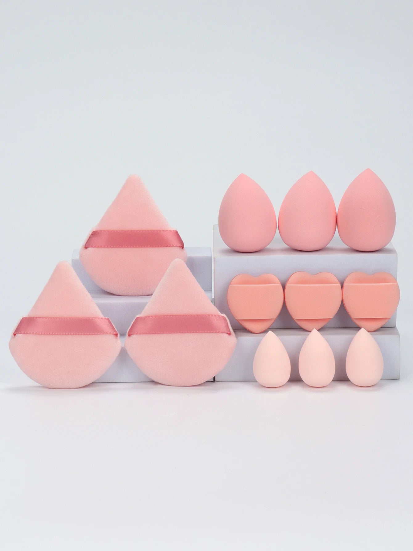 “12-piece makeup sponge set: powder puffs, air cushion puffs, and beauty eggs.”