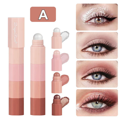 “4-color waterproof, non-smudge, pearlescent eyeshadow pencils for highlighting.”