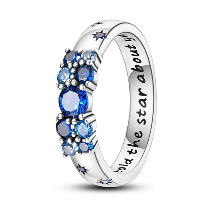 “925 Sterling Silver Blue Star Cipher Ring - Fashionable Jewelry for Women.”