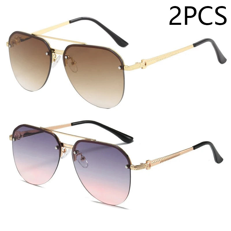 “Metal half-frame women’s sunglasses, classic double-beam design for outdoor fashion.”
