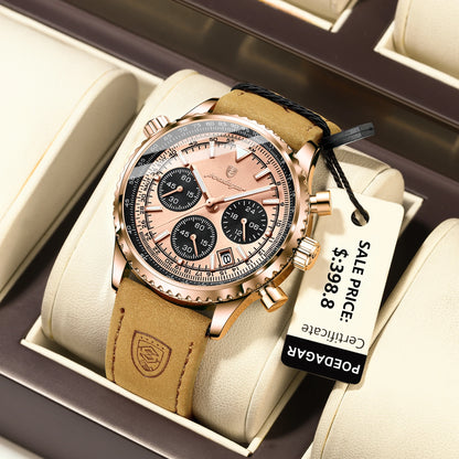 “Luxury waterproof quartz men’s watch with luminous date chronograph.”