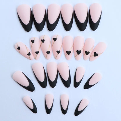 “24PCS Medium Stiletto Pink Press-On Nails – Full Cover Fake Nail Set with Love Design”