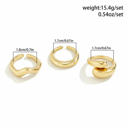 “3Pcs Geometric Wave Shaped Ring Set – Trendy, Irregular, Adjustable Open Rings for Women”