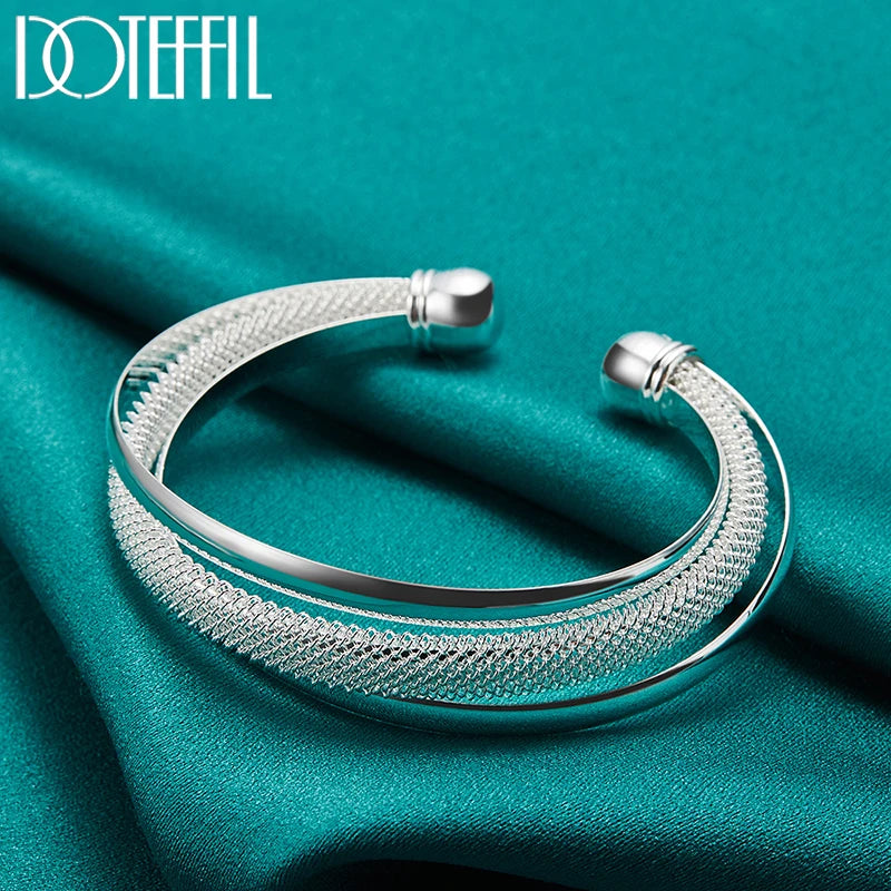 “925 sterling silver large smooth reticulated bangle bracelet, wedding engagement jewelry.”
