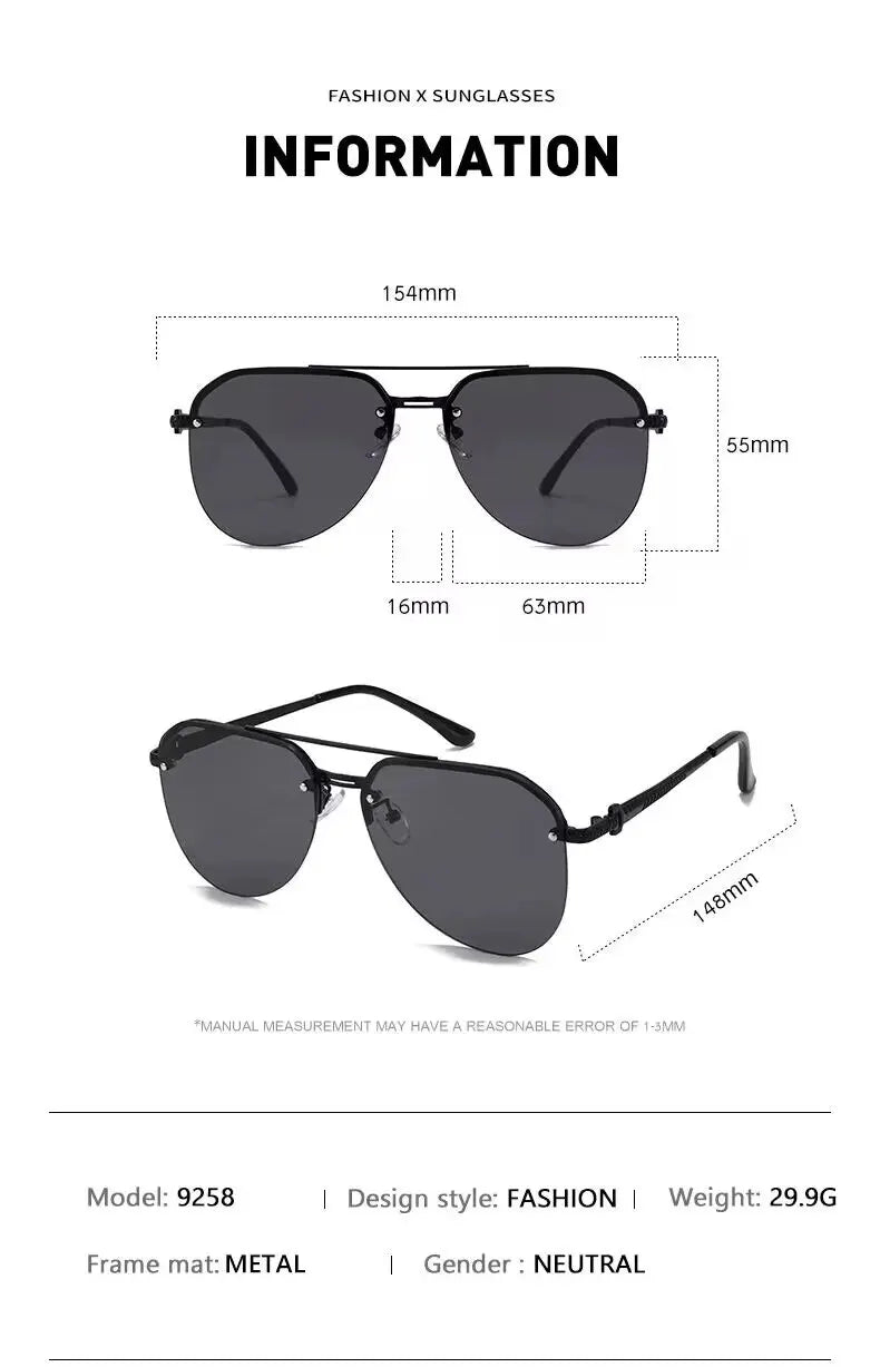 “Metal half-frame women’s sunglasses, classic double-beam design for outdoor fashion.”