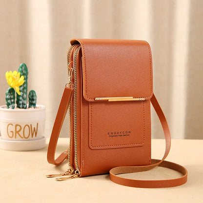 “Women’s soft leather crossbody handbag with touch screen phone purse, small wallet.”