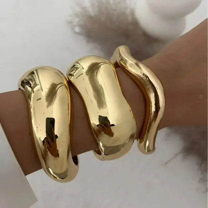 “Wide Cuff Bangles – Punk Gold & Silver Geometric Metal, Large Bracelets for Women ”