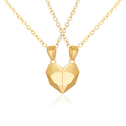 “Simple Couple Pendant Necklace – Electrocardiogram & Magnetic Heart Design, Valentine’s Day Gift”