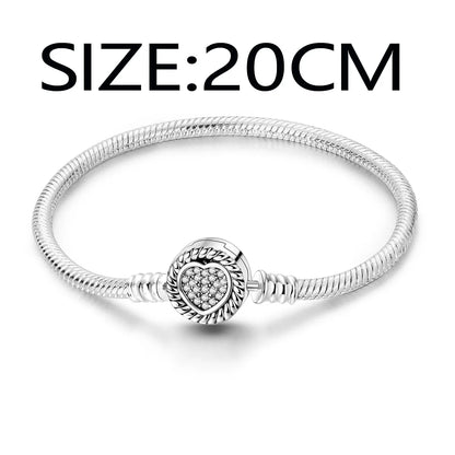 “MULA silver plated heart clasp snake chain bracelet, fits original charms, perfect gift.”