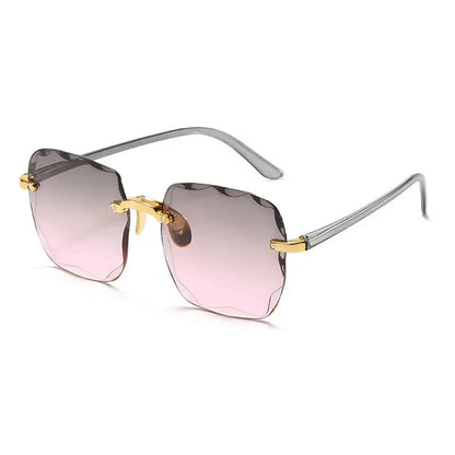 “Square frameless women’s sunglasses with classic gradient lenses.”