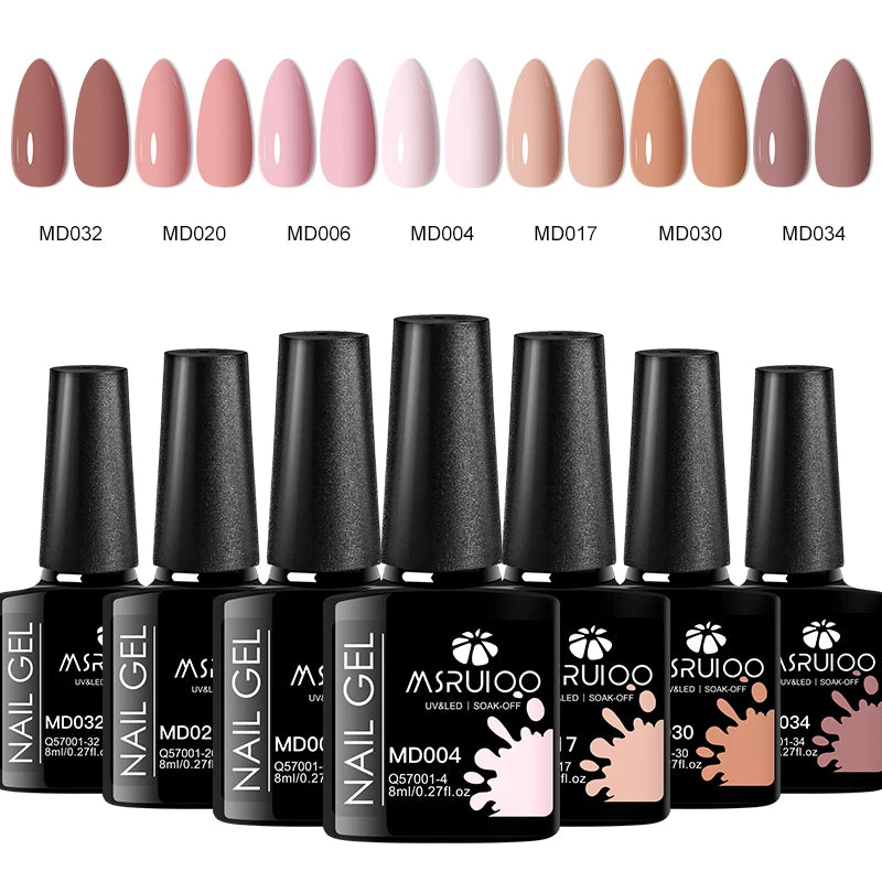 “7-piece gel polish set for DIY nail art, long-lasting soak-off UV gel.”