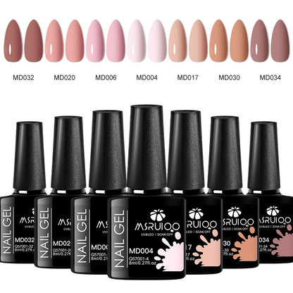 “7-piece gel polish set for DIY nail art, long-lasting soak-off UV gel.”
