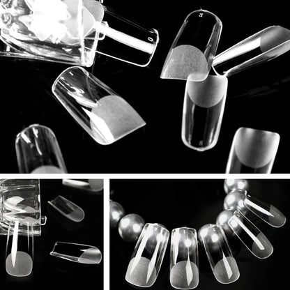 “120Pcs Clear Square Nail Tips, Full-Cover False Nails for Extensions.”