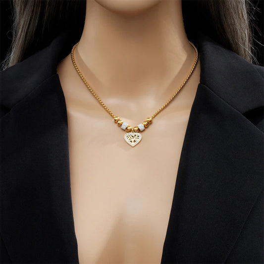 “316L Stainless Steel Heart Tree Pendant Necklace Women Fashion Beads Choker Jewelry Gift.”