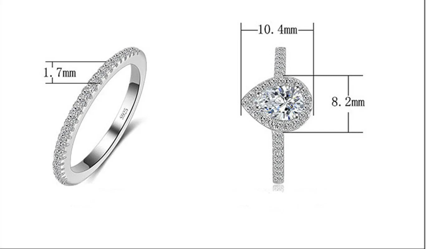 “925 Sterling Silver Teardrop Zircon Engagement and Wedding Ring Set for Women.”