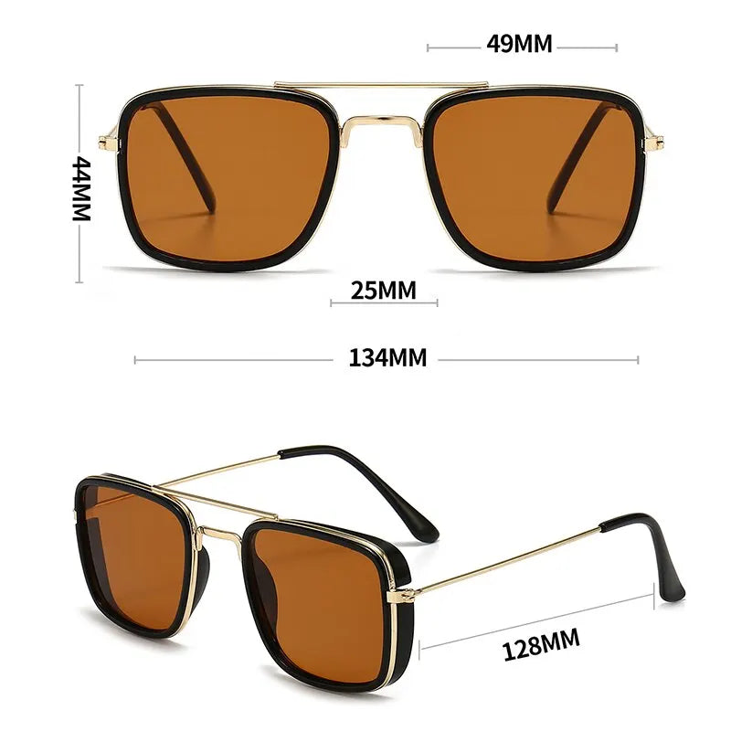 “Fashion metal square-frame sunglasses, retro European style, UV protection, Korean-inspired design.”