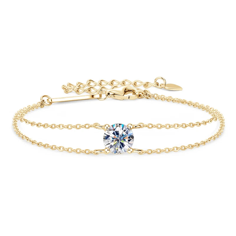 “1ct Moissanite Bracelet, 925 Silver Double Chain, Elegant Wedding Jewelry Gift.”