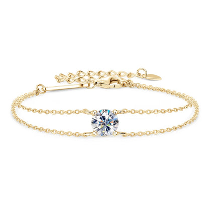 “1ct Moissanite Bracelet, 925 Silver Double Chain, Elegant Wedding Jewelry Gift.”