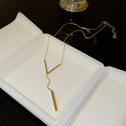 "V Shape Stick Pendant Necklace for Women Ladies Dainty Long Chain Necklace Party Jewelry"