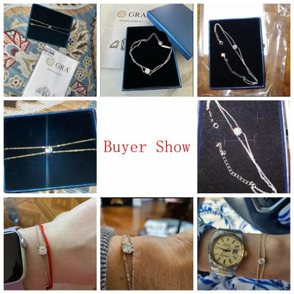 “1ct Moissanite Bracelet, 925 Silver Double Chain, Elegant Wedding Jewelry Gift.”