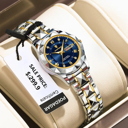 “Elegant waterproof women’s watch with luminous, week, date, stainless steel.”