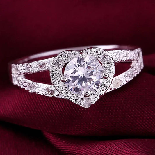 “Women’s 925 Sterling Silver Crystal Love Heart Ring – Bridal Wedding Jewelry”
