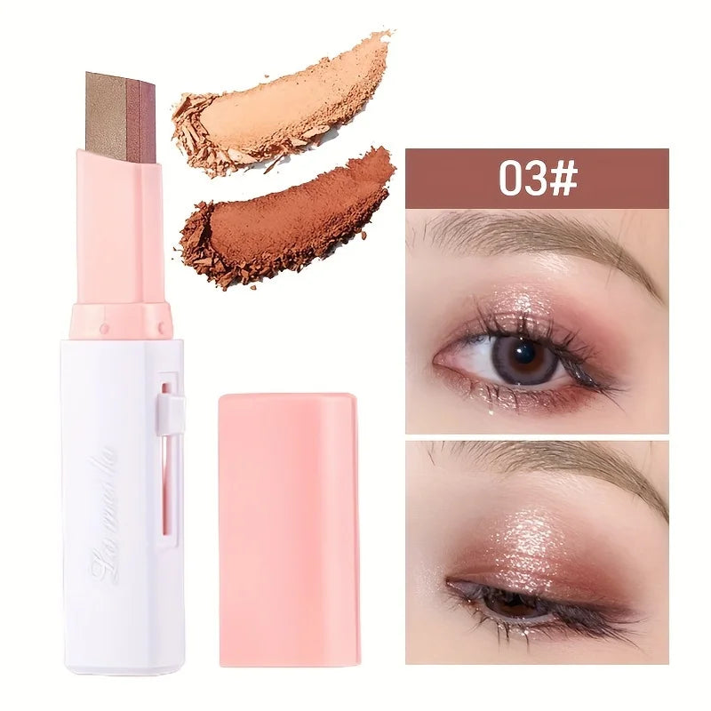 “2-in-1 waterproof highlighter and eyeshadow stick, long-lasting glitter eyeliner.”