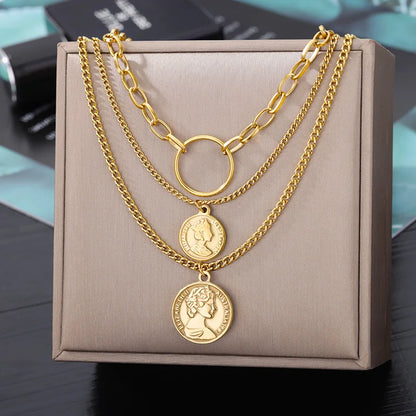 “316L Stainless Steel Heart Necklace - Multilayer Gold Goth Jewelry.”