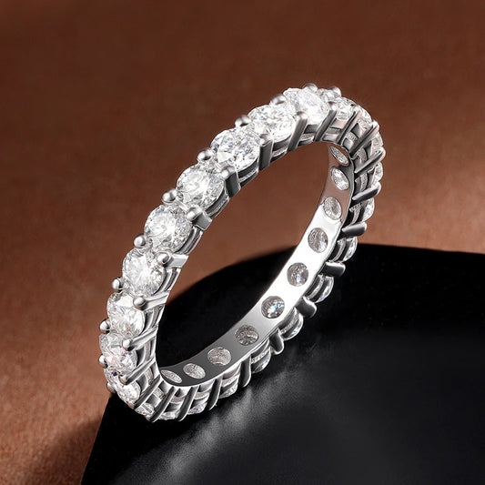 “3mm round Moissanite ring, 18K white gold, sterling silver, wedding jewelry.”
