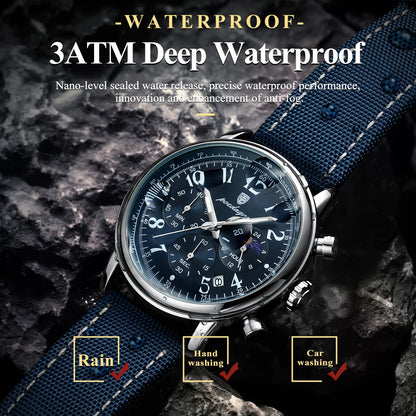 “Luxury Sports Men’s Watch, Waterproof, Luminous Chronograph, Stylish Quartz Timepiece.”