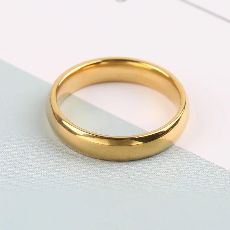 “ Simple Smooth Stainless Steel Ring - Gold Color Couple Rings for Wedding & Engagement.”