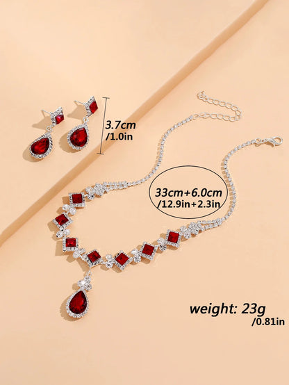 “3-piece claw chain geometric droplet earrings and necklace set, elegant wedding party gift.”