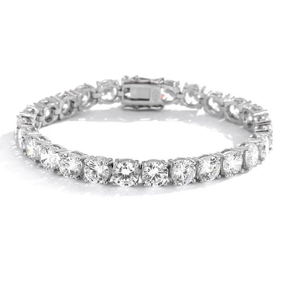 “Moissanite Tennis Bracelet, Sterling Silver, White Gold Plated, Sparkling Party Jewelry.”