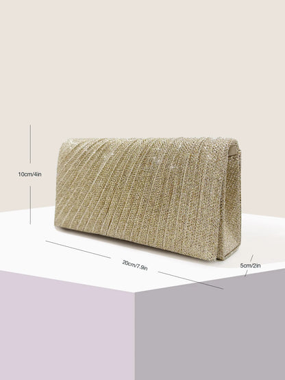 “Glitter Evening Bag for Women, Shiny Silver Party Clutch with Chain Strap.”