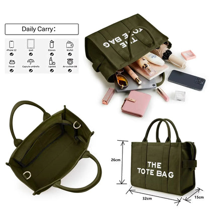 “Designer canvas tote bag, large capacity, adjustable shoulder strap, crossbody style.”