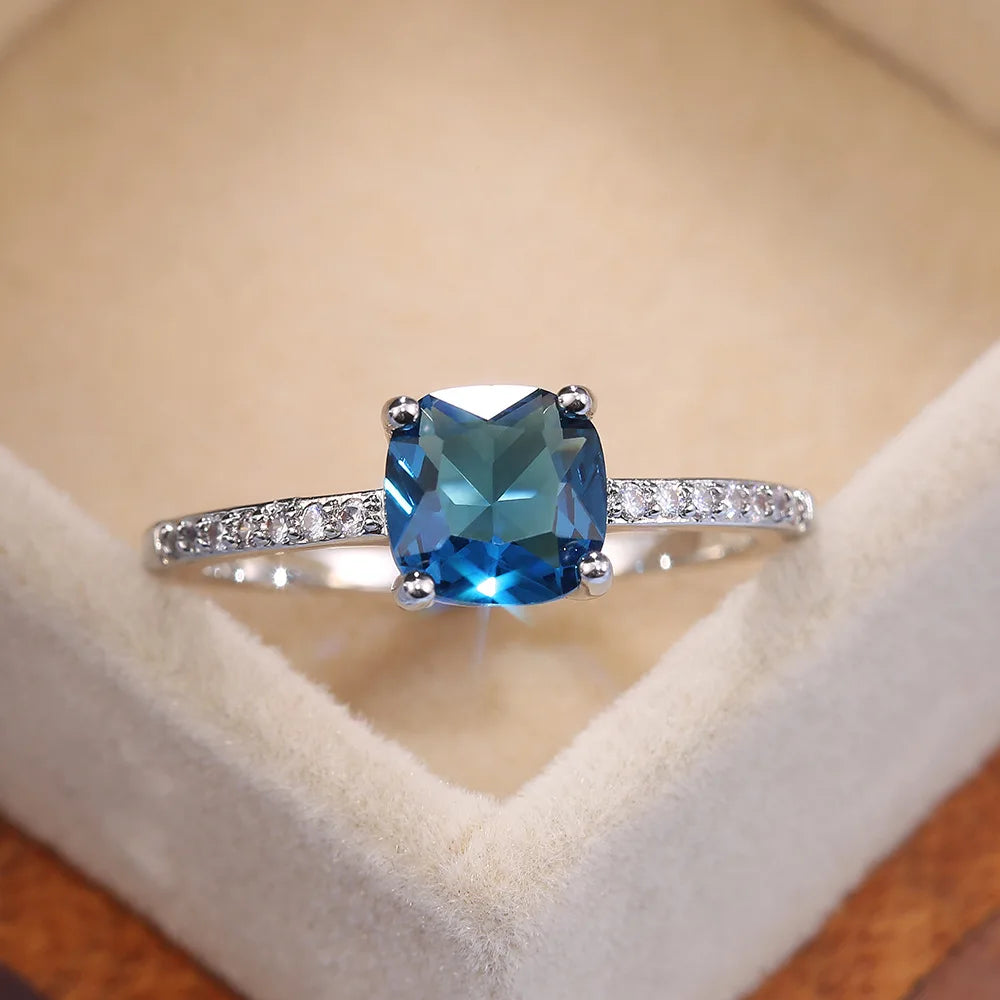 “925 Silver Ring High Carbon Ice Cut Zircon Sapphire Square Fashion Jewelry Gift.”