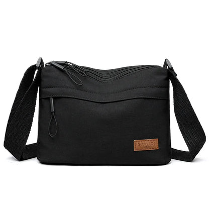 “3-Pocket High Capacity Canvas Shoulder Bag, Crossbody Purse, Ideal for Mothers”