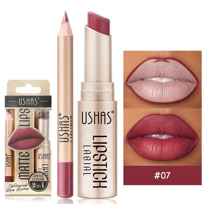 “12-color lip liner and matte lipstick set, long-lasting, easy coloring.”