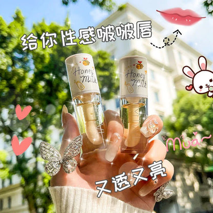 “Peach Milk Honey Lip Oil – Moisturizing, Fades Lip Lines, Water Gloss Effect with Big Brush”