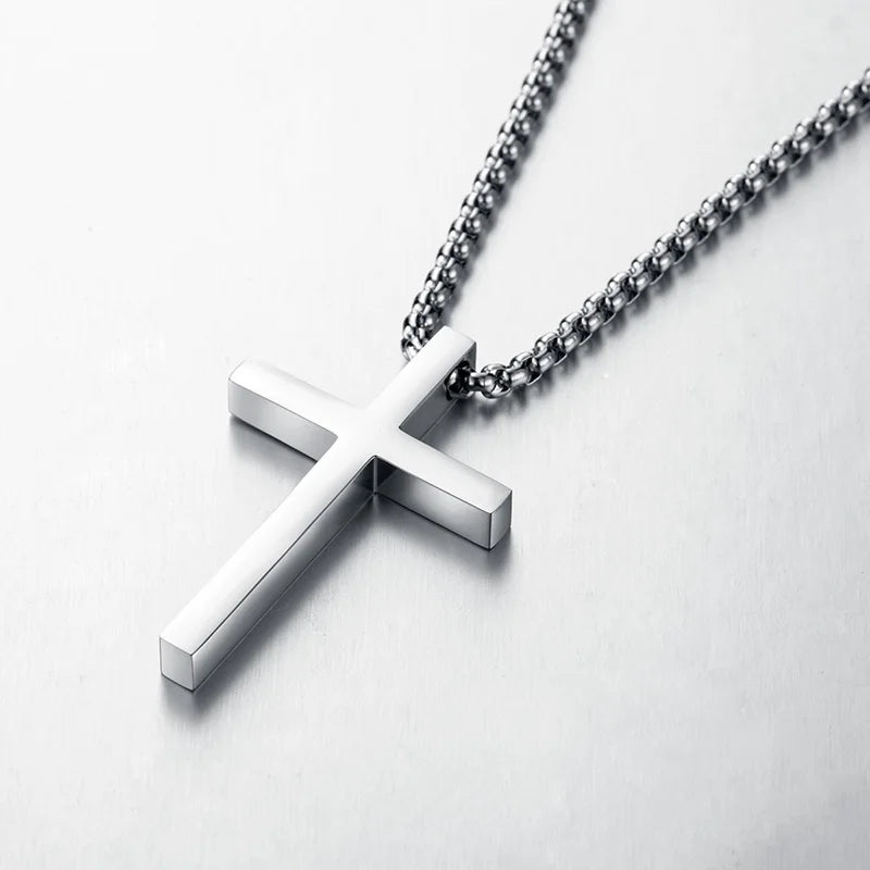 “Stainless Steel Cross Pendant Necklace - Minimalist Silver Jewelry for All.”
