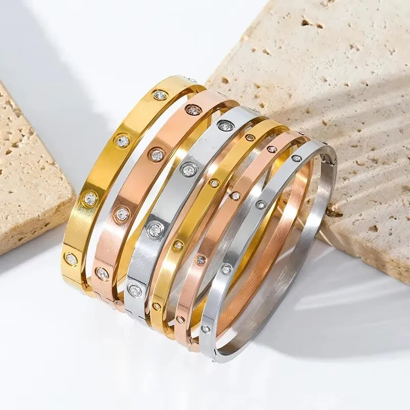 “Fashion Stainless Steel Cubic Zirconia Bracelet Couple Holiday Party Everyday Jewelry Gift”