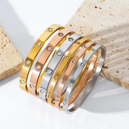 “Fashion Stainless Steel Cubic Zirconia Bracelet Couple Holiday Party Everyday Jewelry Gift”