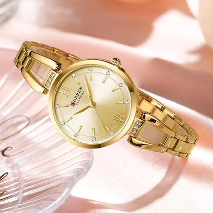 “Luxury Quartz Watch, Rhinestones, Stainless Steel Band, Fashionable Women’s Charming Wristwatch.”