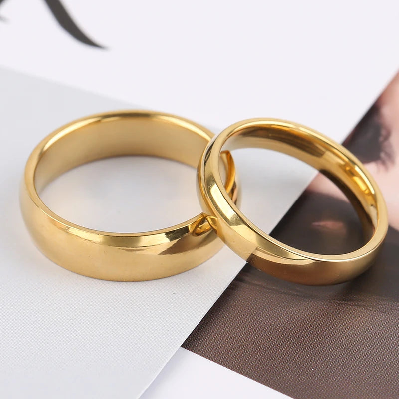 “ Simple Smooth Stainless Steel Ring - Gold Color Couple Rings for Wedding & Engagement.”