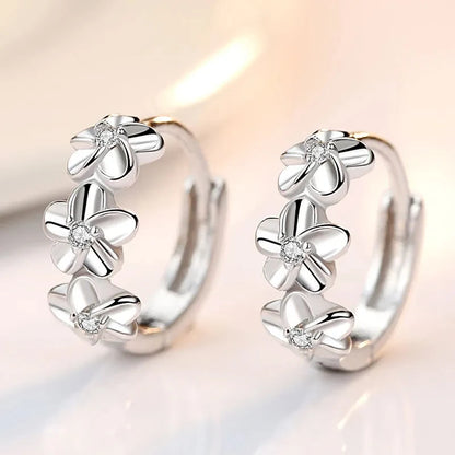 “925 Sterling Silver Needle Earrings - Crystal Zircon Flower Design Jewelry.”