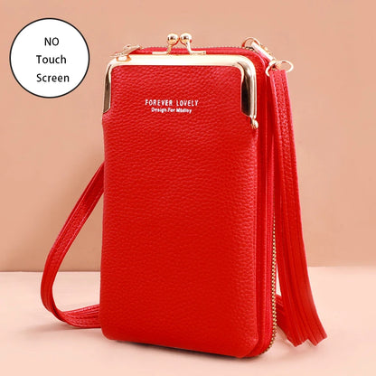 “Women’s soft leather crossbody handbag with touch screen phone purse, small wallet.”