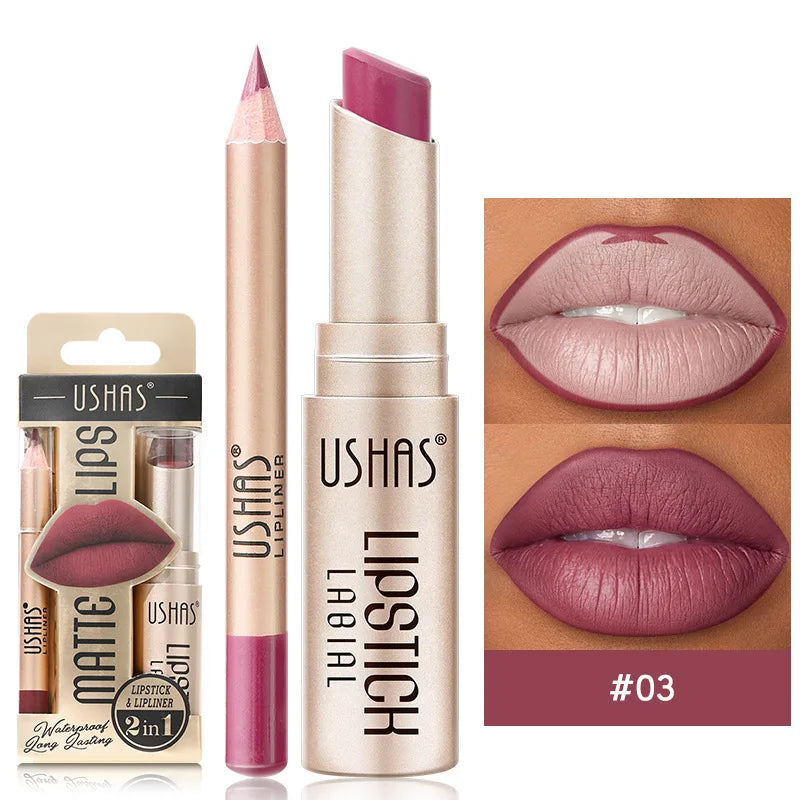 “12-color lip liner and matte lipstick set, long-lasting, easy coloring.”
