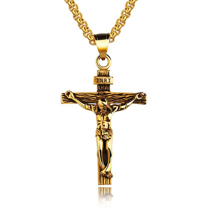 “Religious Stainless Steel Cross Necklace for Men - Gold/Silver.”